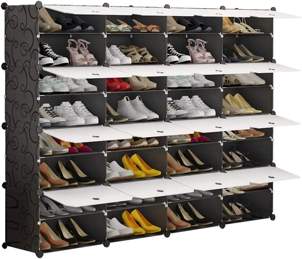 

Portable Shoe Rack Organizer 64 Pair Tower Shelf Cabinet Stand Expandable for Heels, Boots, Slippers， 8 Tier Black