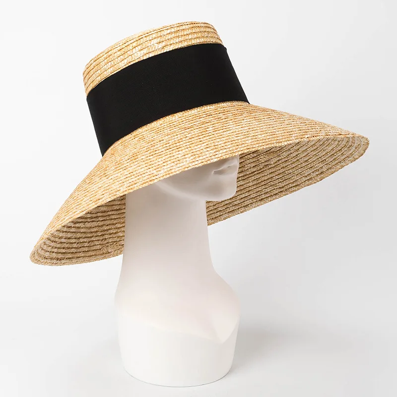 Fashion Flat Top Big Brim Beach Hats For Women Luxury Designer Brand Straw Sun Hats Large Wedding Hat Summer Bucket Hats