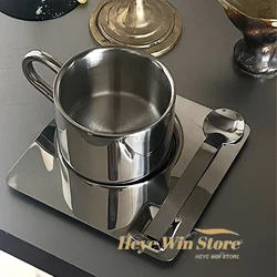 3pcs 304 Stainless Steel Coffee Cup Set Double Walled Heat Resistant Mug with Saucer Spoon Tableware Kitchen Cafe Accessories
