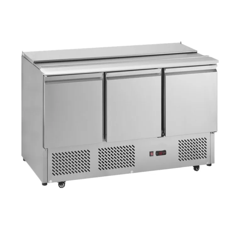 Refrigerador comercial de 3 puertas, refrigerador comercial, mostrador de ensaladas, refrigerador de pizza