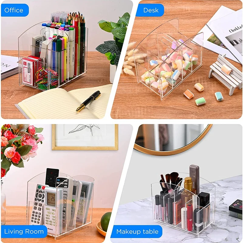 Acrylic 360 Rotating Desk Organizer Marker Pen Holder Multi-Functional Spinning Desktop Makeup Brush Storage Box