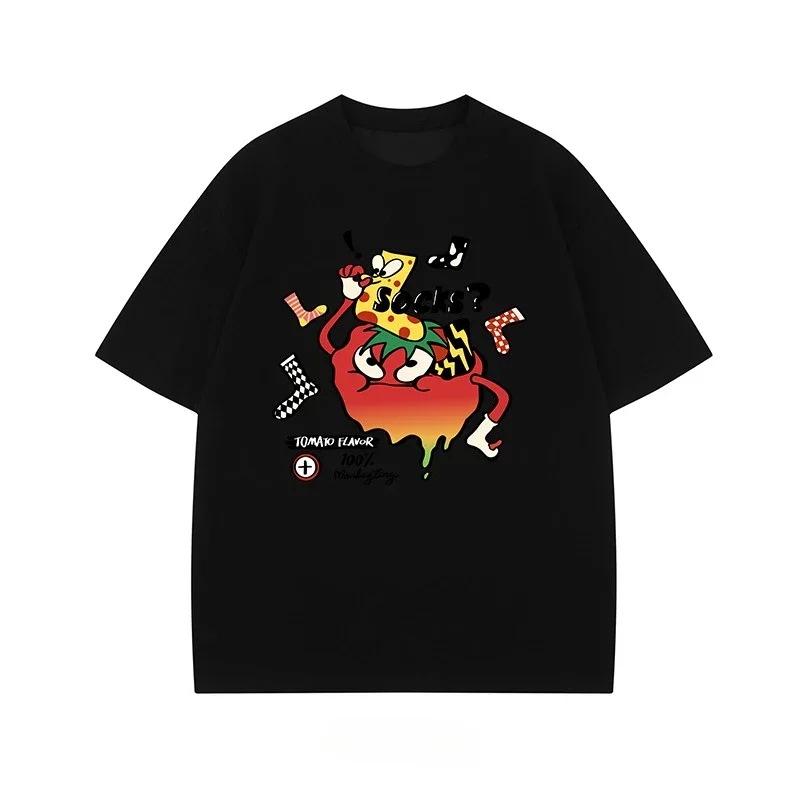 

A brand-new 2025 American men's cartoon tomato pattern printed 100% cotton short-sleeved T-shirt with a loose and casual top