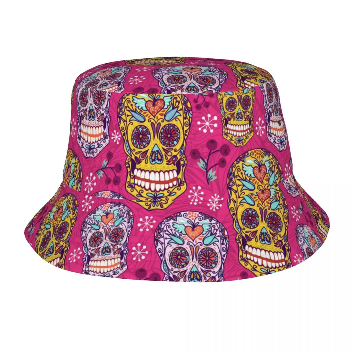 Bucket Hat Unisex Bob Cap Hip Hop Gorros Pink Mexican Sugar Skull Panama Cap Beach Sun Fishing Hat