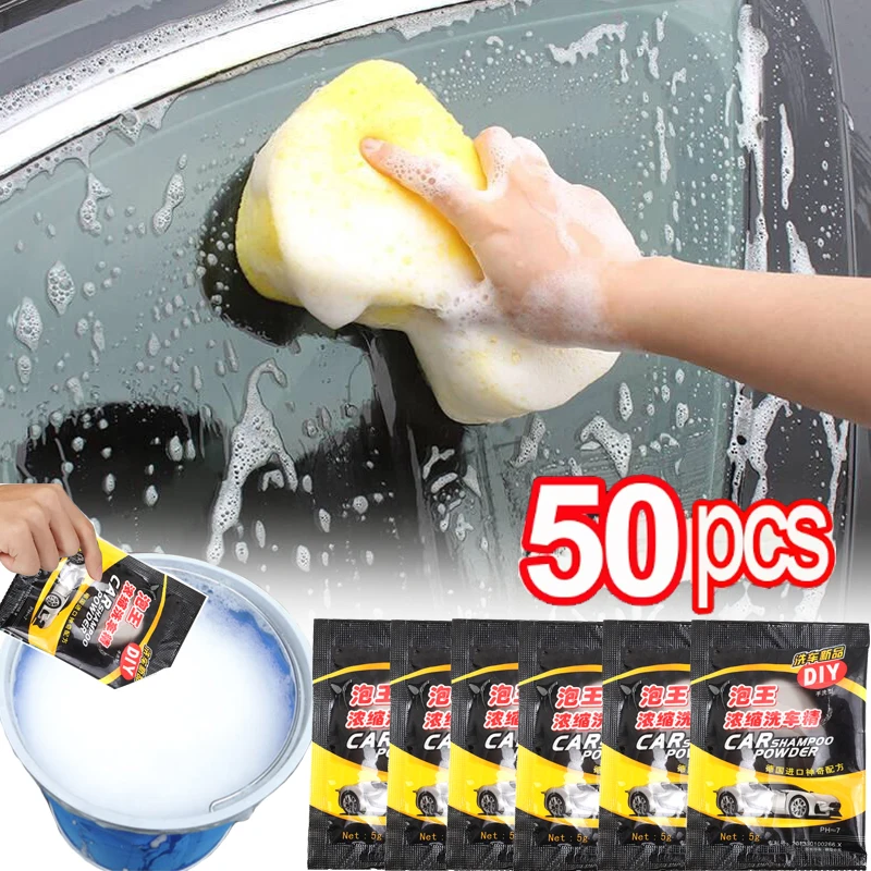 1-50PCS Car Wash Powder Car Cleaning Shampoo Cars Paint Care Coating Cleaning Cars Soap Powder Foam Windshield Wash Accessories