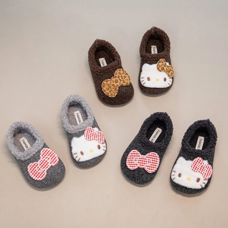 Kawaii مرحبا كيتي صوف مبطن النعال 2025 شتاء جديد وصول الفتيات الدافئة المضادة للانزلاق أحذية قطنية النعال المنزل لطيف فتاة هدية #2