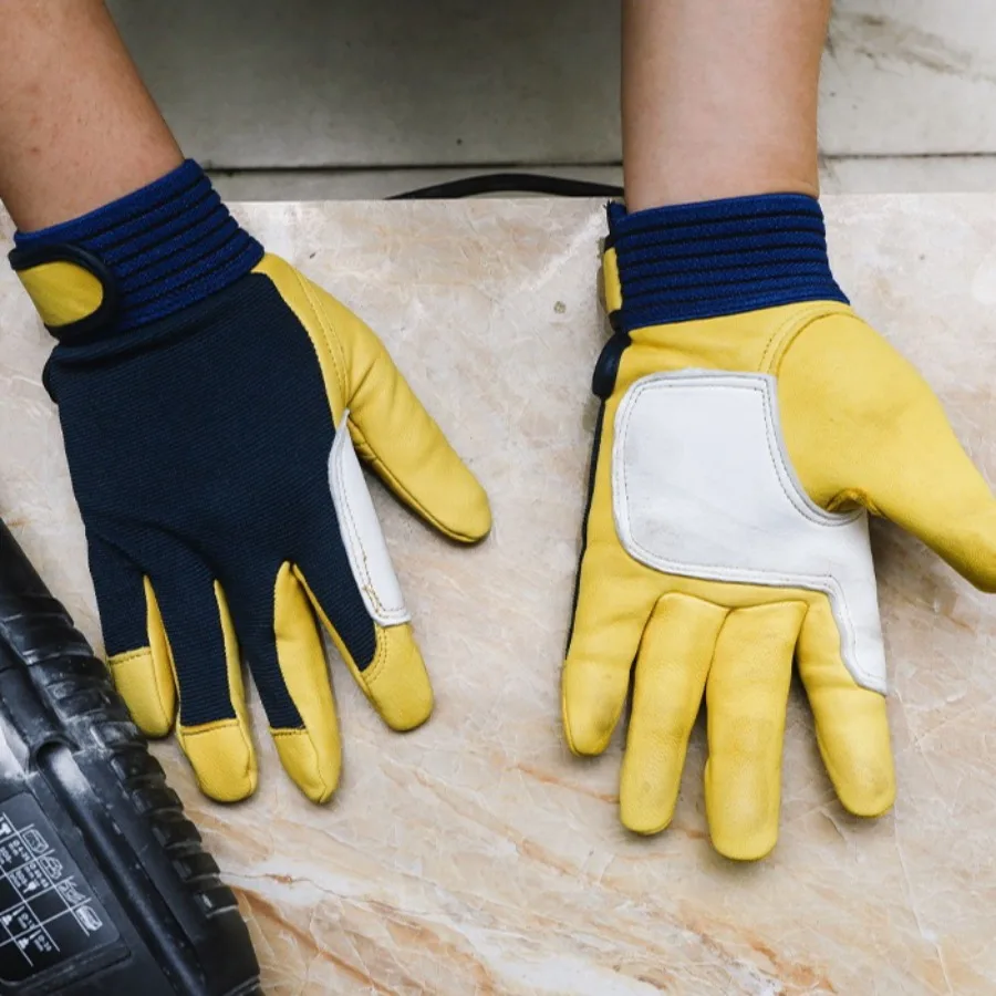 Luvas de trabalho de pele de carneiro de grão superior de couro genuíno - Luvas de proteção de segurança para dirigir, reparar, manutenção e trabalho