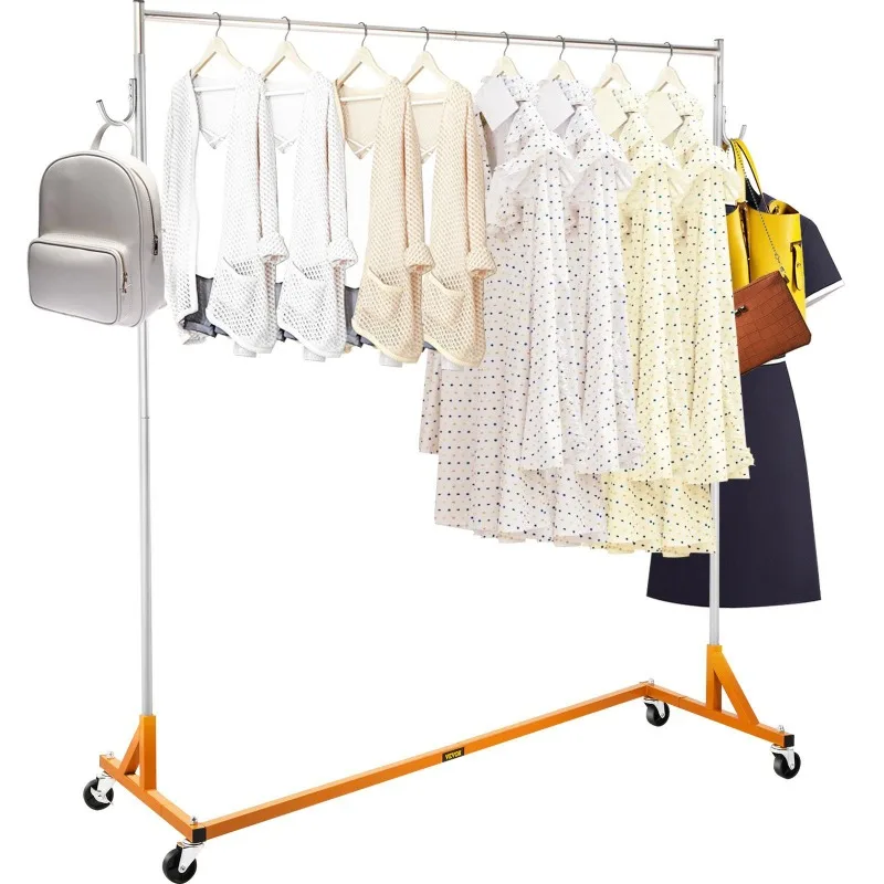 

ZBase Garment Rack Industrial Grade Height Adjustable Rolling Steel Rack Lockable Casters Home Commercial Clothing DisplayOrange