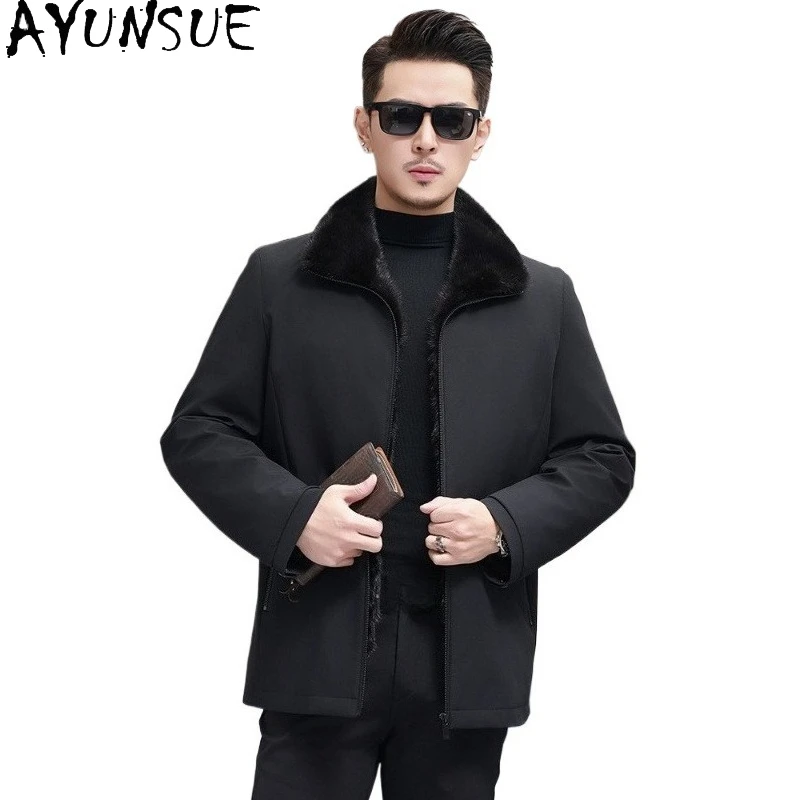 Abrigo de Piel Natural Marca AYUNSUE para Hombre, Chaqueta de Invierno con Forro de Piel de Visón Desmontable, Abrigos de Piel Auténtica Cálidos, Parkas, Casaco Masculino