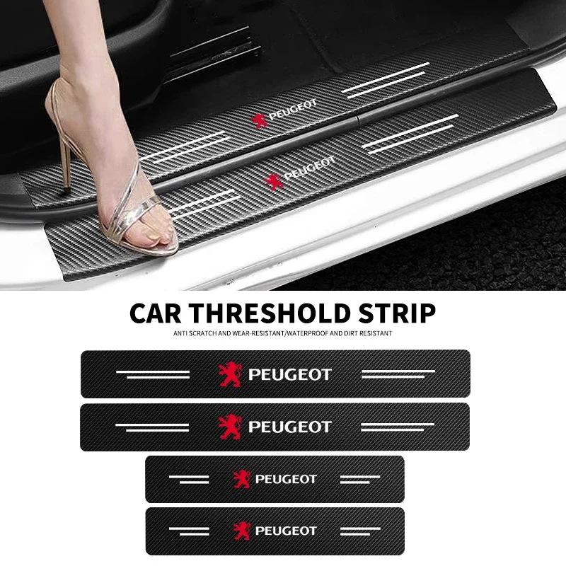 Carbon Fiber Car Door Threshold Plate Protector Stickers For Peugeot 206 307 308 3008 207 208 407 508 2008 5008 107 106 205 4008