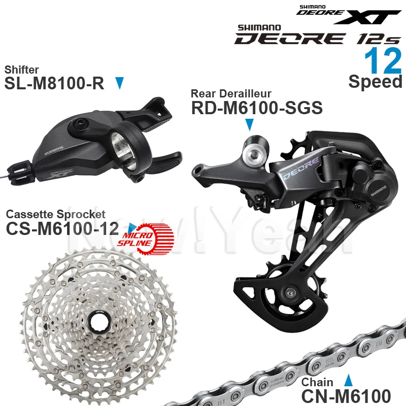 SHIMANO DEORE 12 speed Groupset include M8100 Shifter and M6100 Rear Derailleur RD-M6100 Cassette Sprocket Chain Original Parts