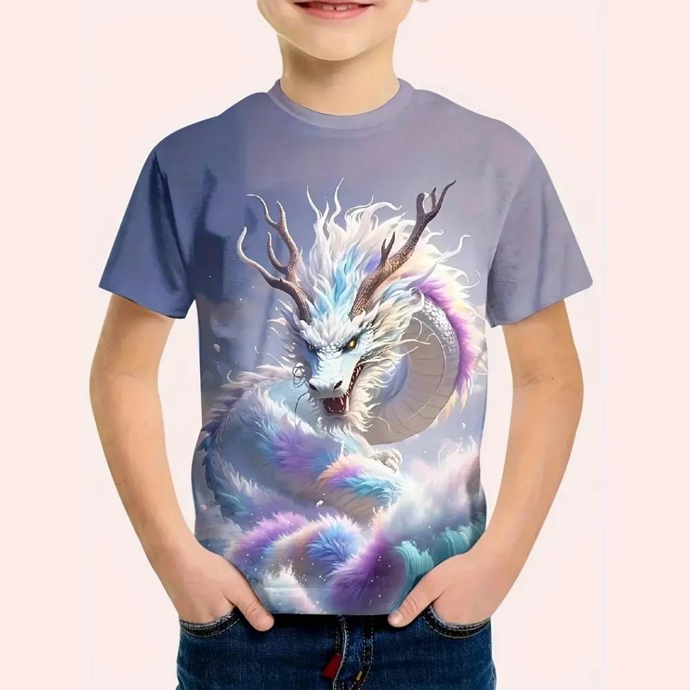 

2025 Dragon Pattern Men's T-shirt Fashion 3d Printed T Shirt Animal Short-sleeved Child Streetwear Tee Summer Casual Men's Tops