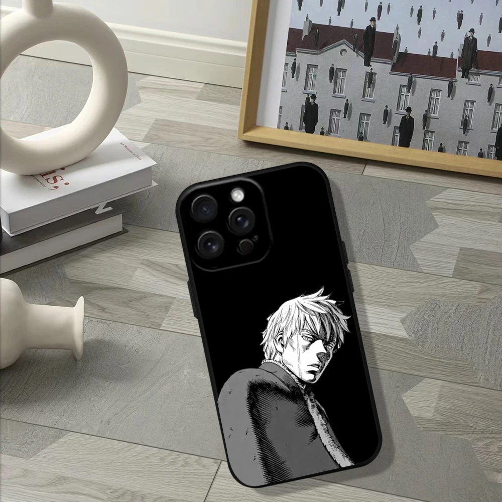 Vinland Saga Black Anime Phone Case For iPhone 11 12 13 14 15 16 Pro Max Plus Black Silicone Soft Case