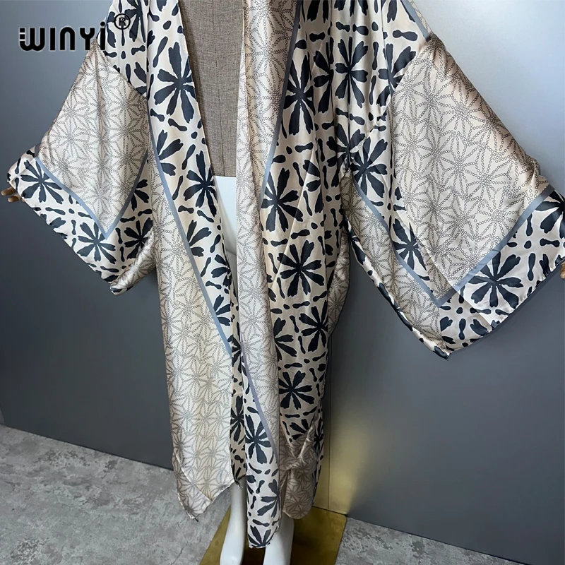 WINYI كيمونو المرأة الأفريقية الصيف عباية امرأة مسلمة سترة الإناث بلوزة فضفاضة حفلة قفطان عادية الشاطئ التستر فستان بوهو