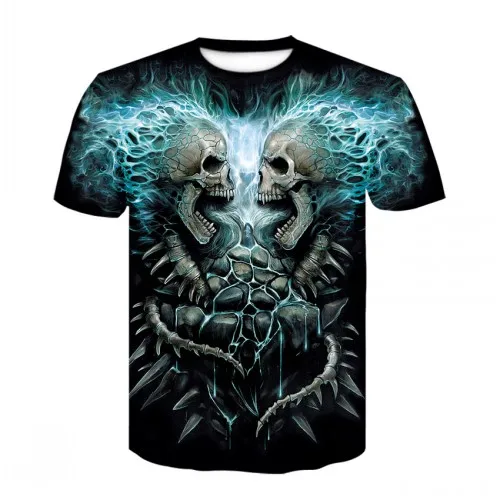 Fashion Trend Horror Skull Personalized Street 3d Printed Men's T-shirt, Short Sleeved Cool T-shirt, Top