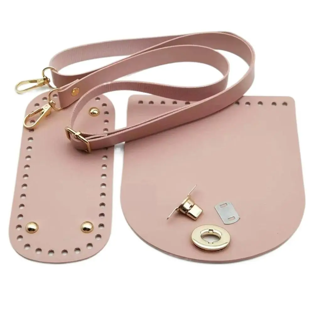 

3Pcs/Set Solid Color Leather Shoulder Bag Strap Bottom Replacement PU DIY Bag Accessories Handmade Hardware Accessories