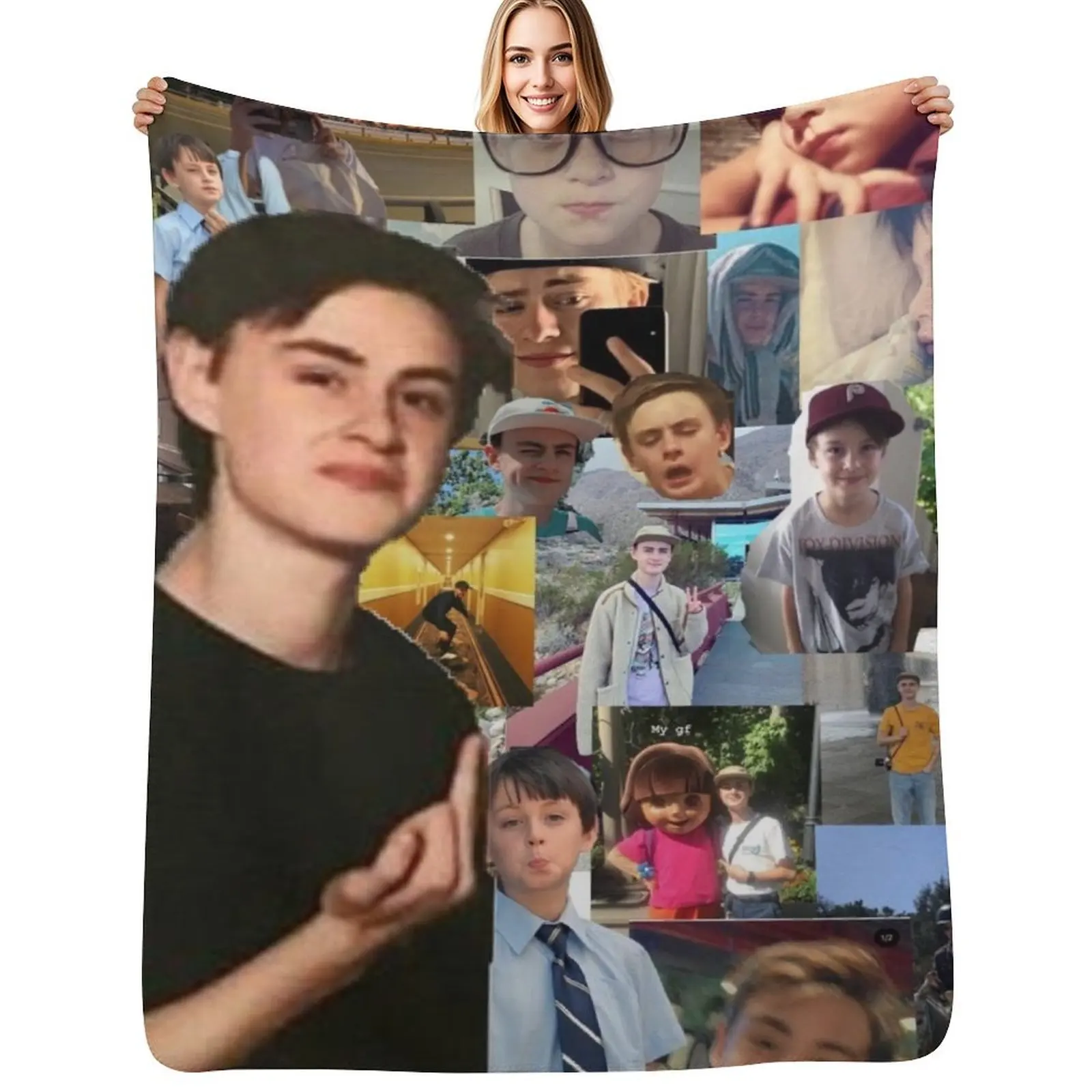 

Jaeden Martell Collage Throw Blanket Color Fast Cozy Throw Blanket