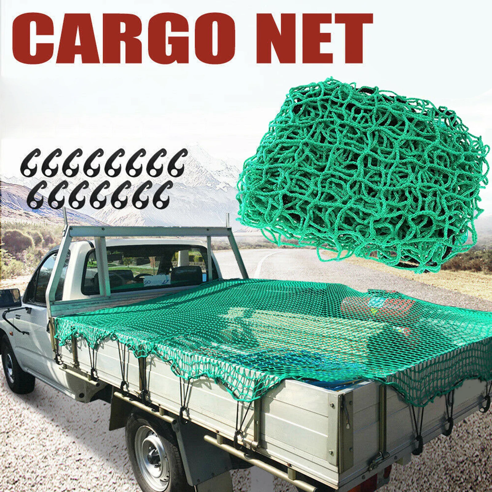 1.5M x 2.2M Car Storage Net Stretchable Small Mesh Holes 15 Clips Fit Cargo Net Roof Trunk Organizers for Car Boat RV Camping