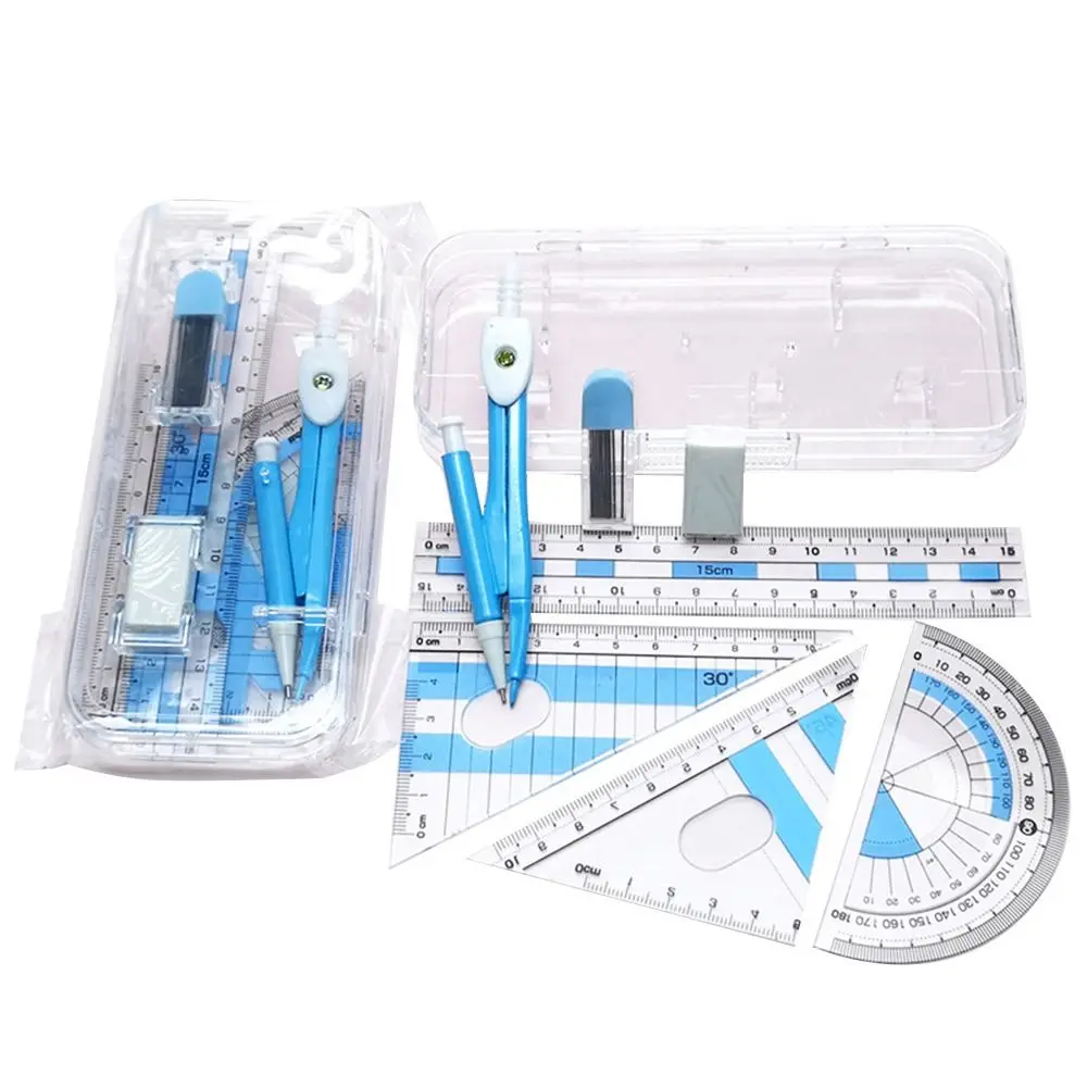 7Pcs/Set Portable Student Drawing Painting Compasses Set Rubber Multifunction Automatic Pencil Protractor Ruler Kit