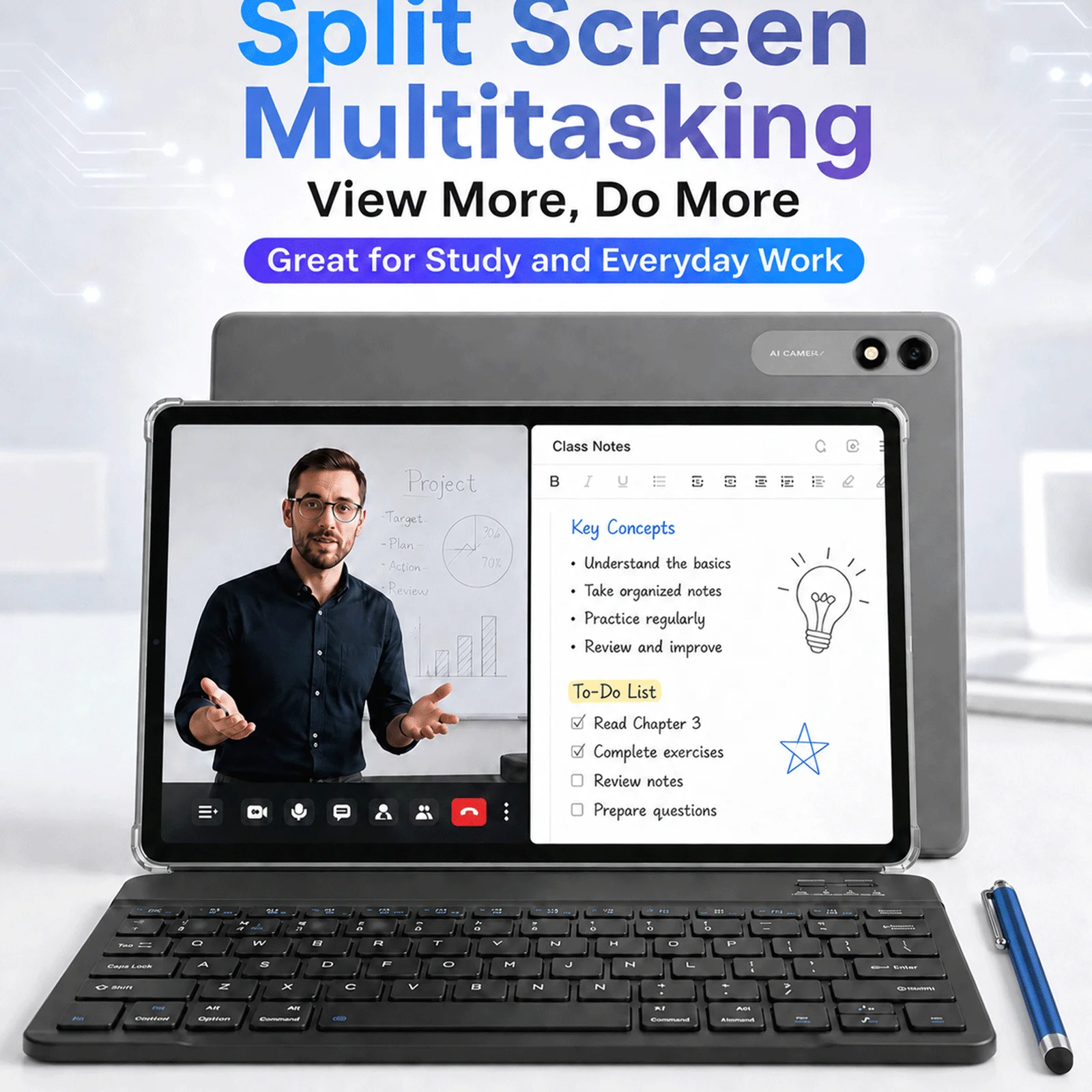 10 inch Tablet Android 16 8-Core Tablet 26GB+128GB 1TB Extended WiFi 6 8MP Stylus Keyboard Mouse Headset PC PAD Set