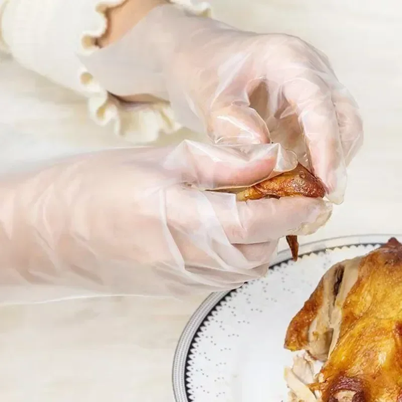 100Pcs Disposible Gloves One-time Gloves Kitchenware Transparent Thickened TPE Gloves Food Grade Protective Film Gloves
