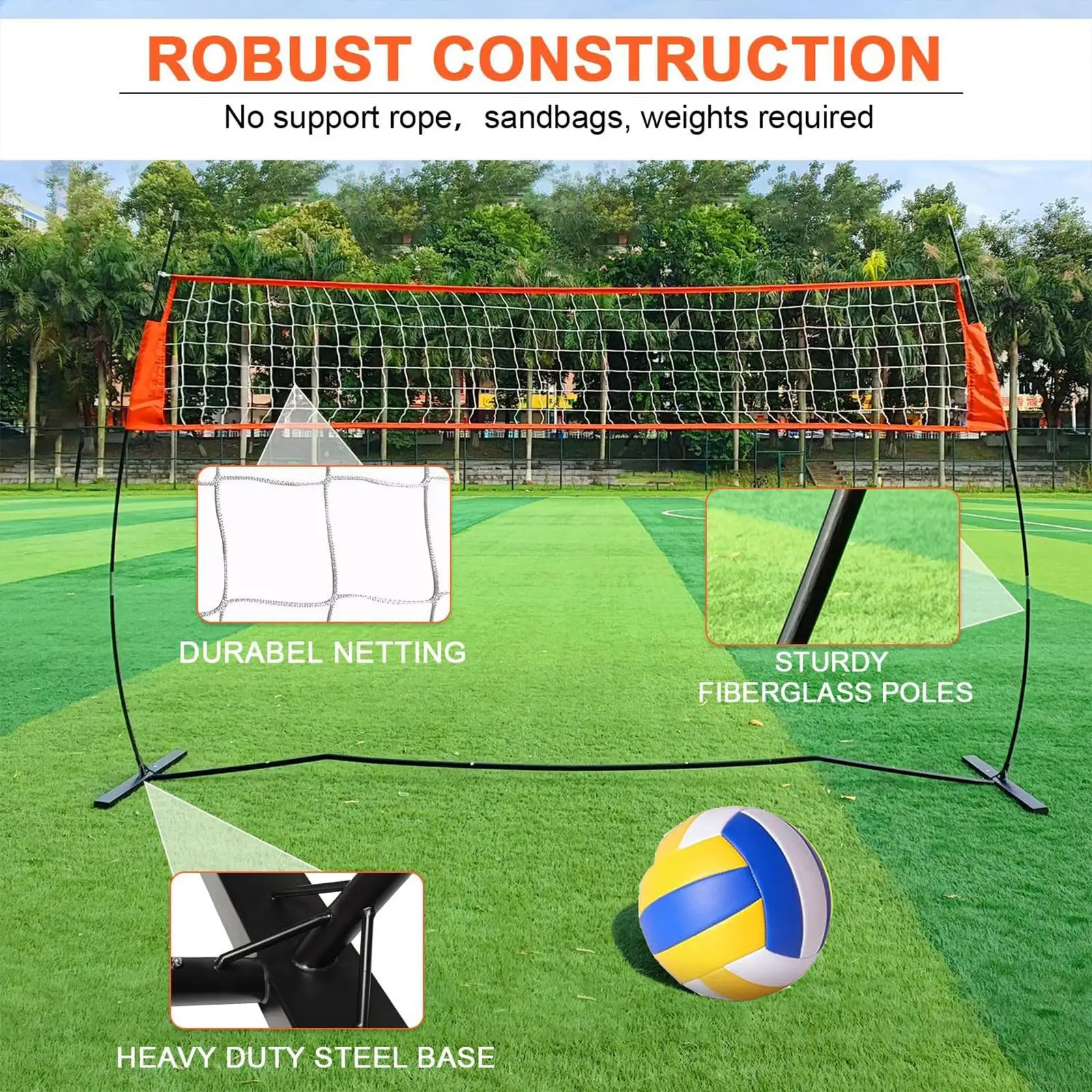 

Large Volleyball Practice Net Portable and Adjustable Height Training Equipment for Clubs Teams or Individual Sessions