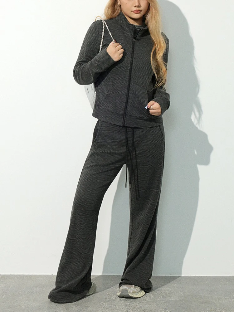 

Fashion Plus Size Women's Sets Premium Slim Stand Collar Hot Girl Imitation Cashmere Zipper Jacket And Flare Long Pants Autumn