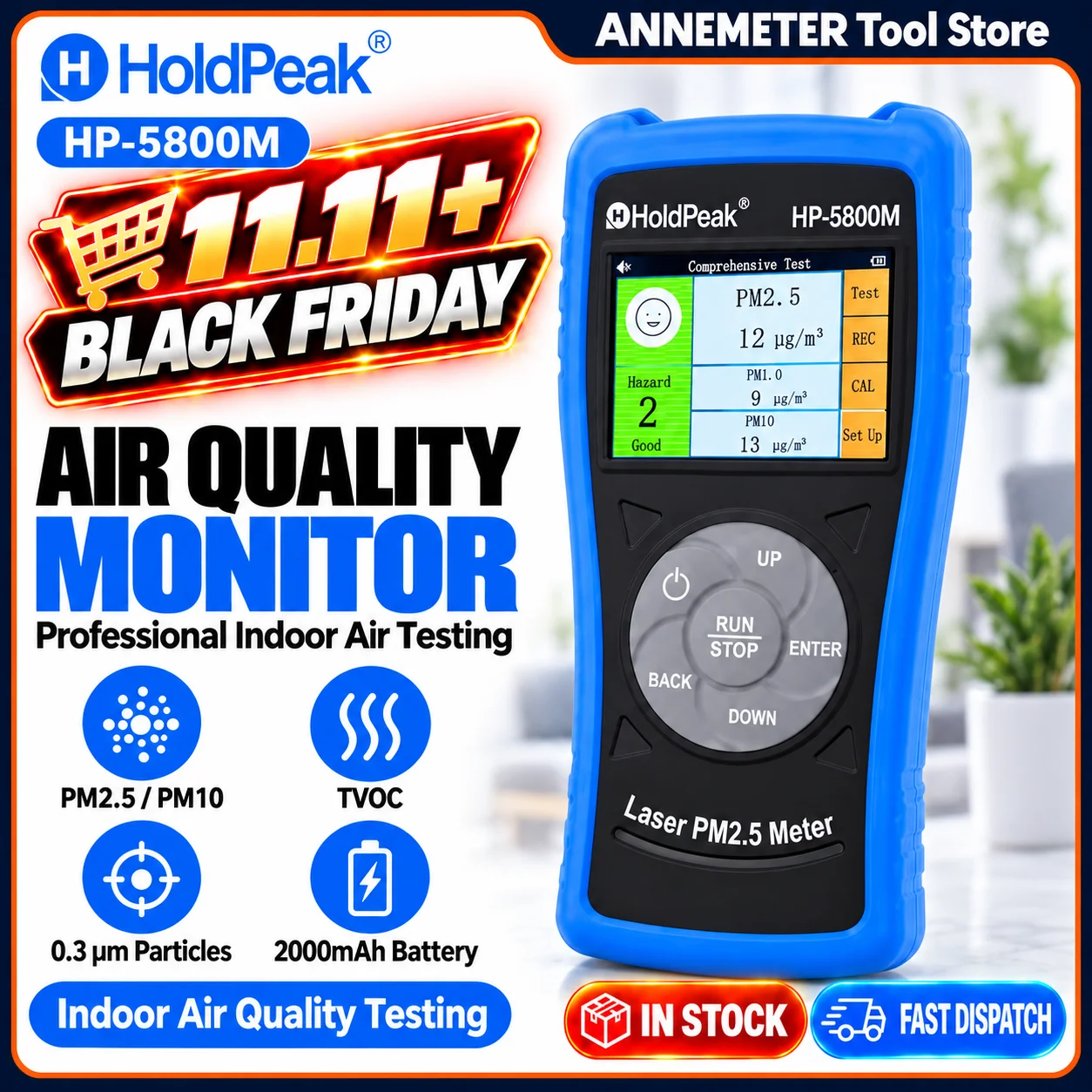 Smart Air Quality Detector Rechargeable, High Sensitivity PM2.5 PM1.0 PM10 Particle Monitor for Indoor Home Air Pollution