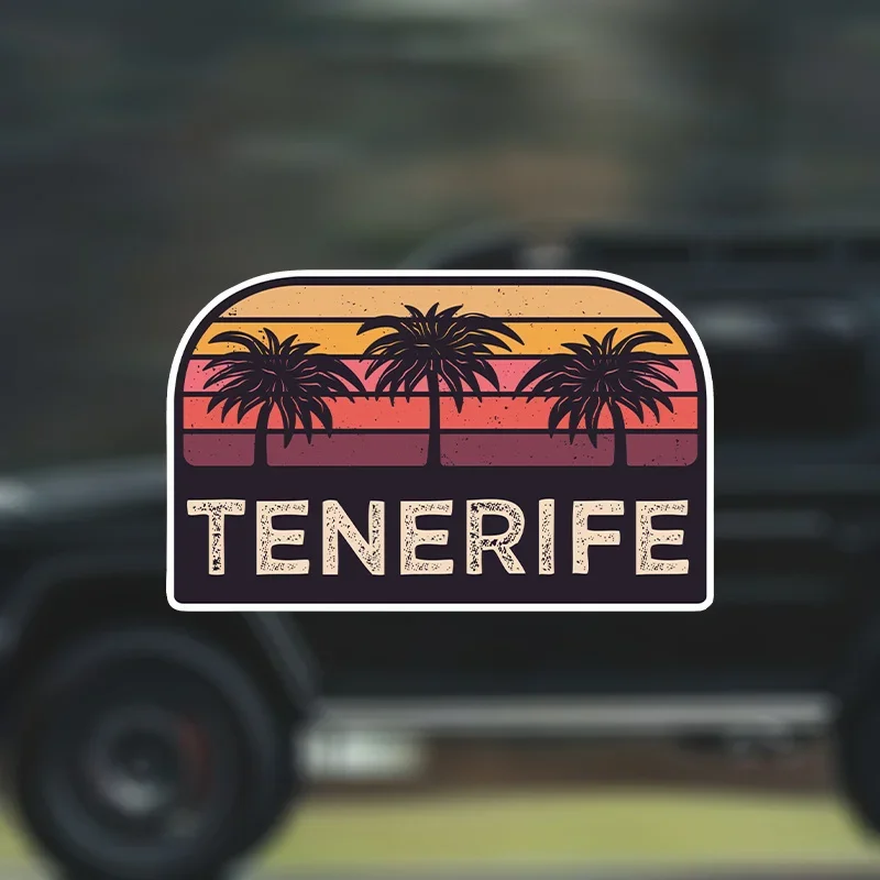 Pegatina autoadhesiva de vinilo con diseño de palmera al atardecer de Tenerife, para coche, portátil, equipaje, decoración de superficies de plástico