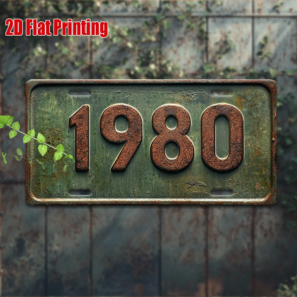 2D Flat, 2D Flat Print, 1pc Vintage Metal License Plate, Decorative Solely, Outdoor Wall Decor 29.97cm X 14.99cm, Number 1980 Al