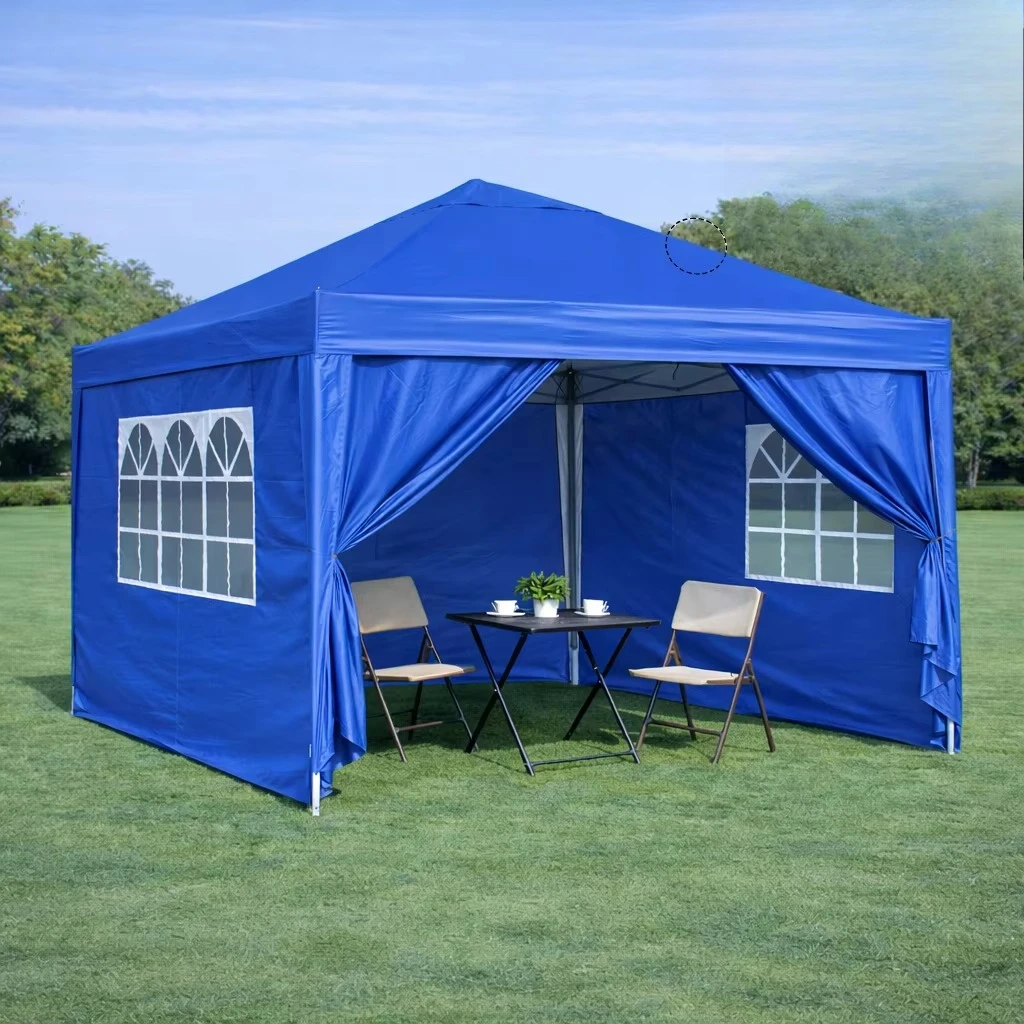 ！@Outdoor 10x10Ft Modern Metal Pop Gazebo Canopy Tent with Removable Zipper Sidewalls 2 Windows 4 Sand Bags & Carry Bag