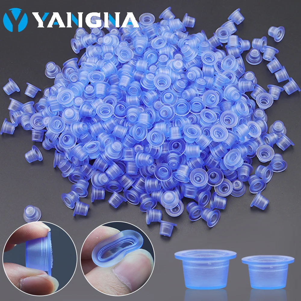 

500/100PCS Disposable Tattoo Ink Cups Caps Blue Silicone Permanent Makeup Pigment Plastic Ink Container Cap Accessories