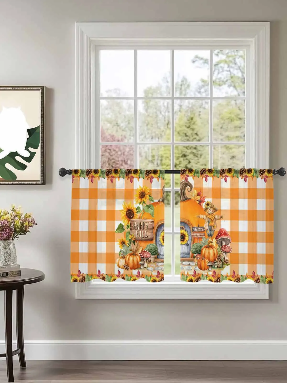 

Autumn Pumpkin Cottage Sun Tulle Curtains For Bedroom Children Living Room Decor Sheer Curtains