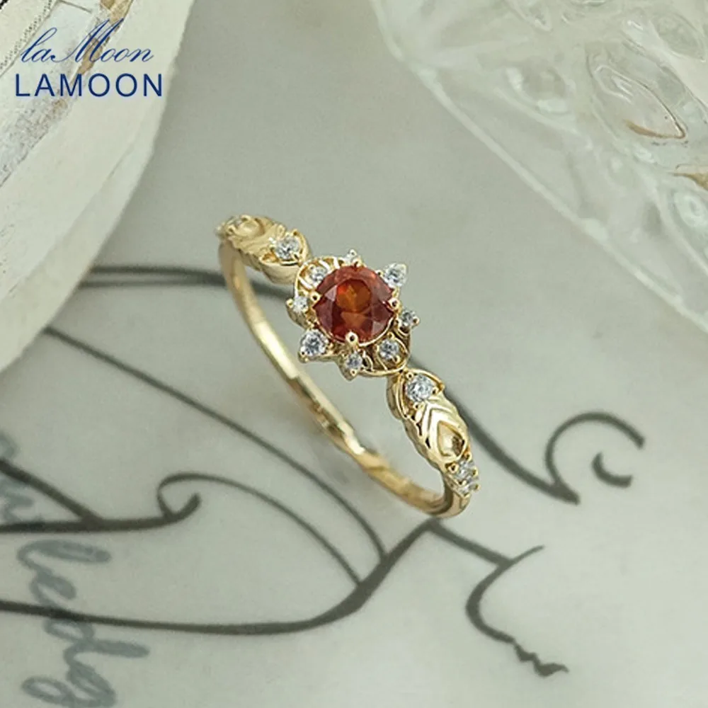 LAMOON Natural Gemstone Garnet Rings For Women S925 Sterling Silver Dainty Retro Fine Jewelry Light Luxury Valentines Day Gift
