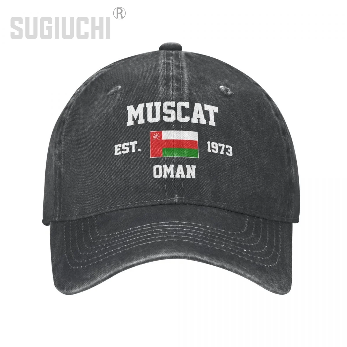 Flag of Oman EST.1973 Muscat Unisex Adult Charcoal Washed Denim Baseball Cap Men Vintage Cotton Dad Patriotic Trucker Hat