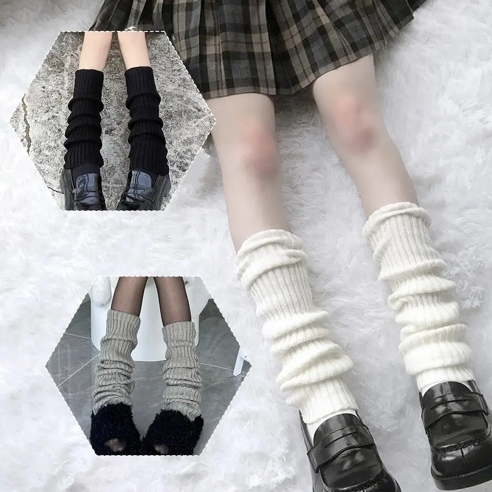 JK Lolita Harajuku Style Knitted Socks Mid Tube Stacked Socks For Women Children's White Long Leg Socks Leg Covers Autumn W Y8Z2