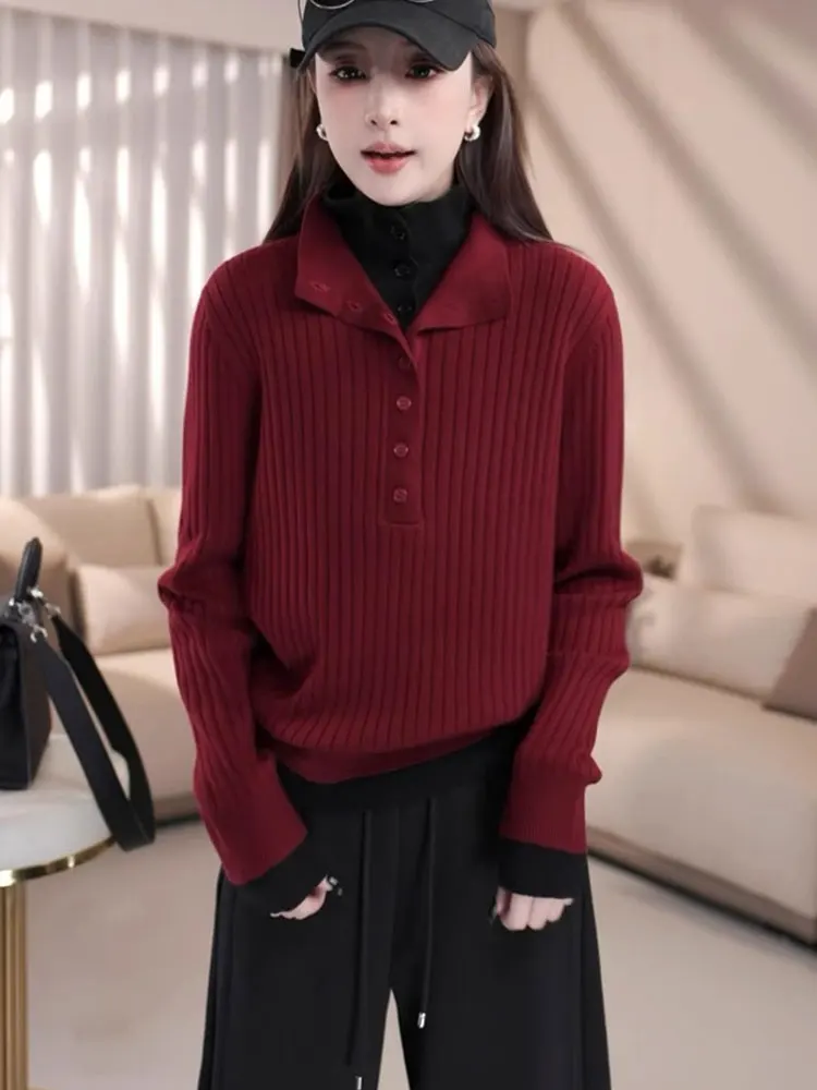 الكورية Sle عالية الياقة f مفتوحة محبوك سترة عادية تخفيف طويل Sve الخريف جديد Sle المرأة وهمية قطعتين سترة