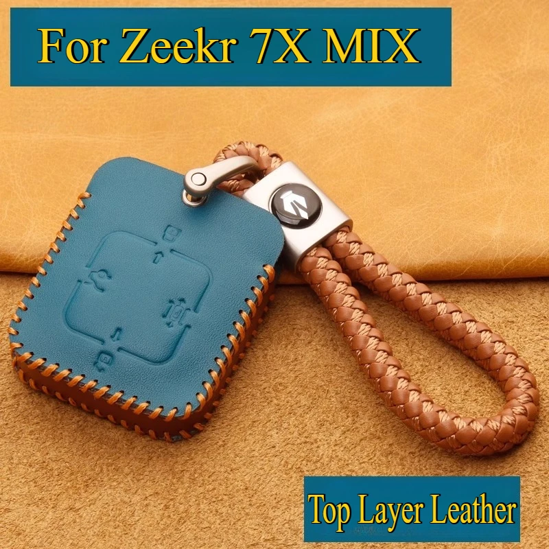 

For Zeekr 7X MIX 009 X Key Case Cover Genuine Leather High-Grade Remote Key Protective Shell Bag Keychains Car Accessories