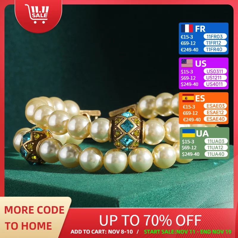 

Vintage Layered Pearl Bracelets For Woman 18k Real Gold Color Rhinestones Ball Charm Luxury Jewelry Designers 2025 Girls Gift