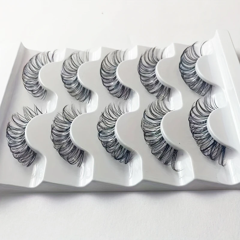 透明な茎のふわふわでカールしたDHストライプまつげ -5ペア、それは目をより生き生きとさせるクロス厚まつげです