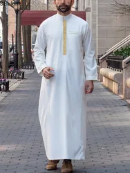Vêtements islamiques du Moyen-Orient pour hommes, mode musulmane, Abaya pour hommes, brodé, col montant, longue robe, style ethnique, Jubba Thobe, 2025