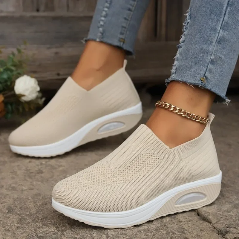 Summer Women Fashion Vulcanized Sneakers Platform Solid Color Flat Ladies Shoes Casual Breathable Wedges Ladies Walking Sneakers