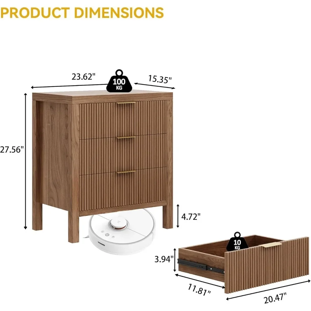 Juego de 2 mesitas de noche estriadas, mesitas de noche de madera para granja con mesita de noche de 6 cajones, mesa auxiliar alta estilo bohemio