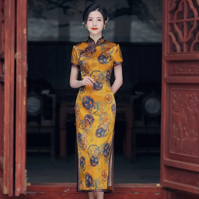 Old Shanghai High-End High Quality Real Silk Cheongsam Qipao Retro the Republic of China Style Improve Chinese Dress Long