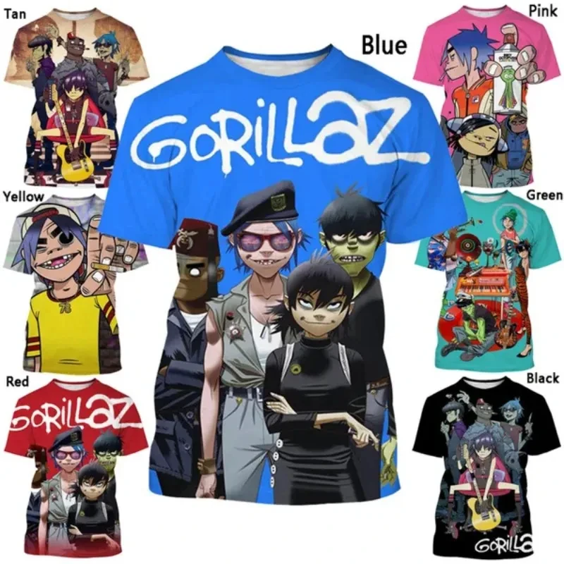 

New Virtual Rock Band Gorillaz Print T-shirt 3D Men's Street Hip-hop Tee shirt Causal Youth Popular Short Sleeve Top Clothing