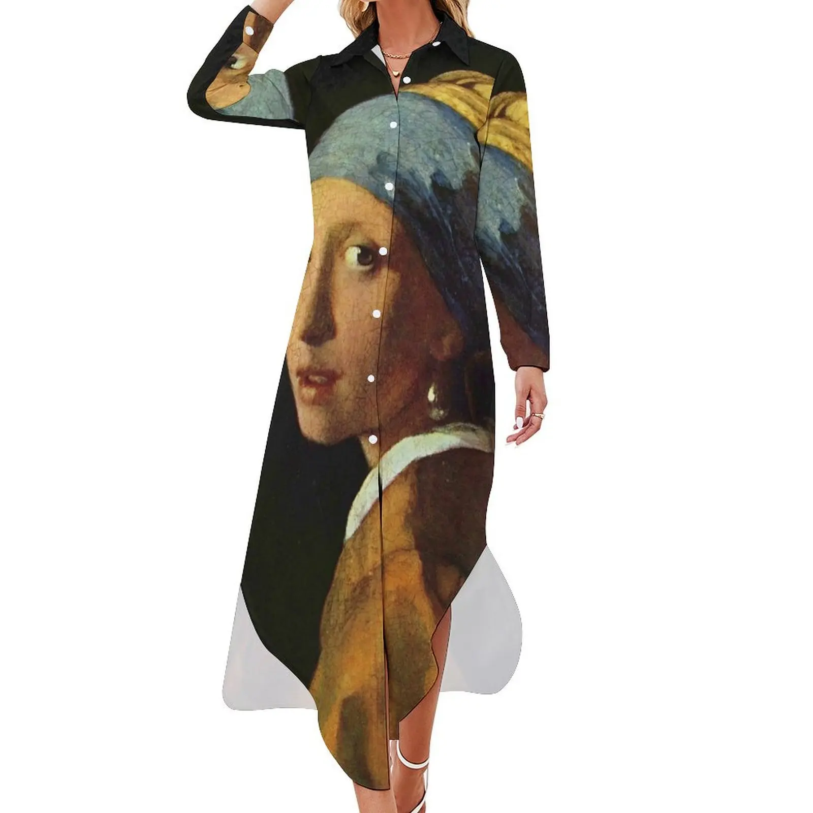 

Girl with a Pearl Earring Long Sleeved Shirt Dress women's summer dresses 2024 women evening dress