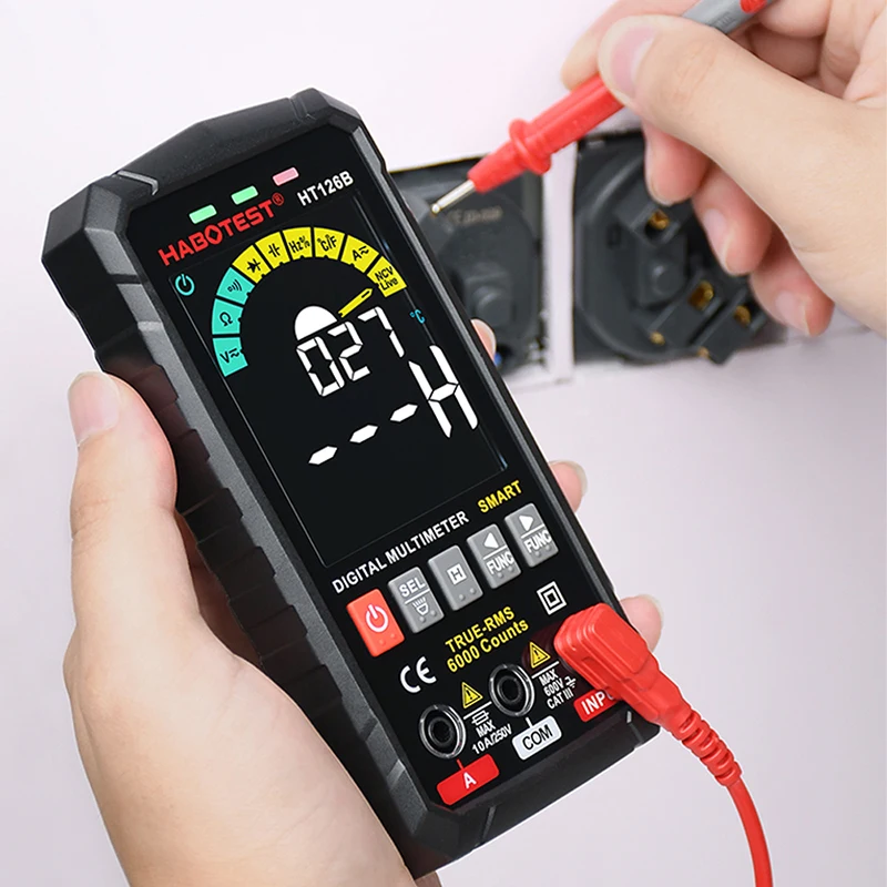 HT126B 6000 Counts Smart Multimeter Auto Recognition DC/AC Voltage/Resistance/Continuity Ohm HZ Diode Live Electrician Meter