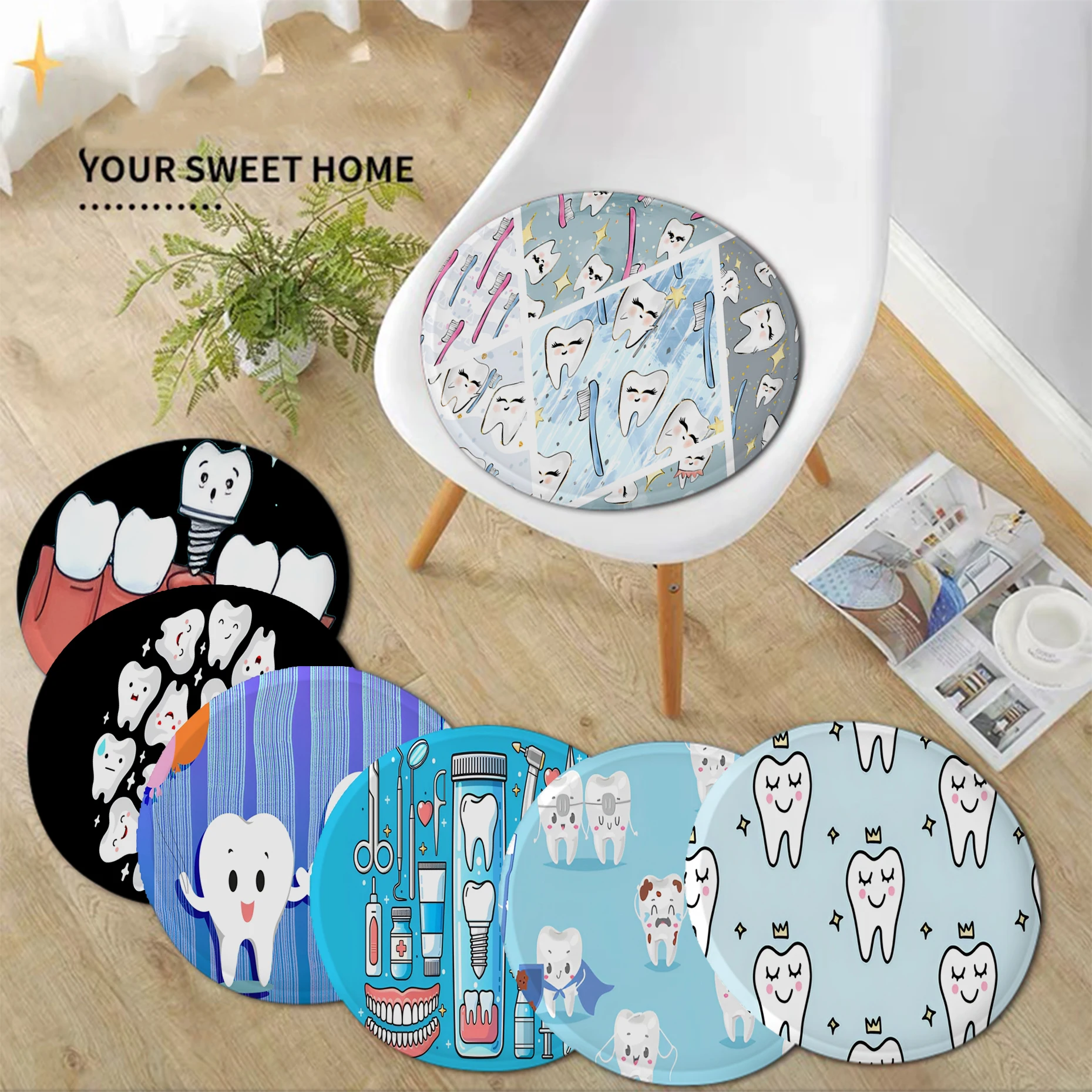 The Dentist Tooth Bathroom Modern Minimalist Style Seat Cushion Office Dining Stool Pad Sponge Sofa Mat Non-Slip Chair Cushions