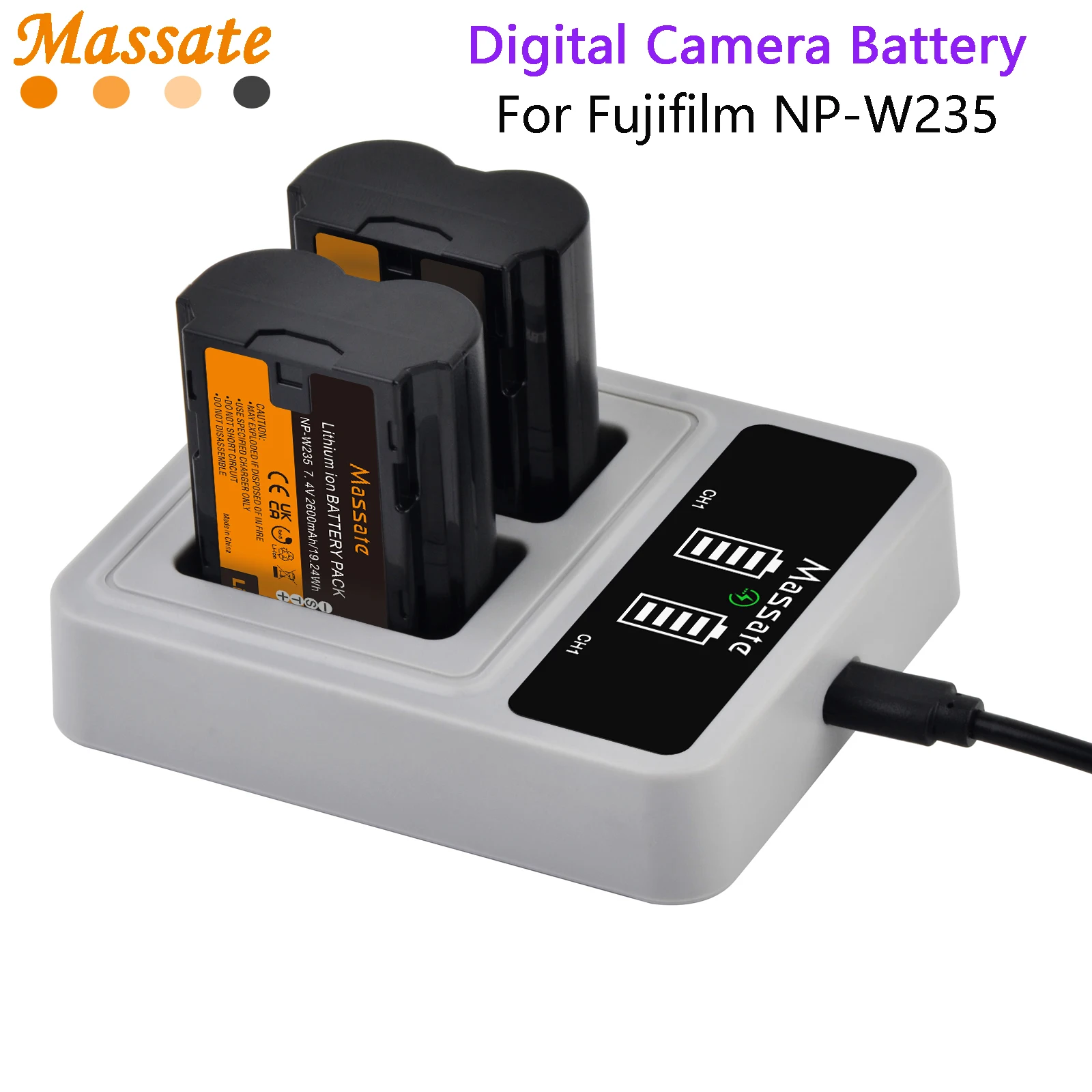 Massate NP-W235 NP W235 Digital Battery +PD20W Fast Dual Charger for Fujifilm X-T5 X-T4 GFX 100S X-H2S X-S20 GFX 50S II VG-XT4