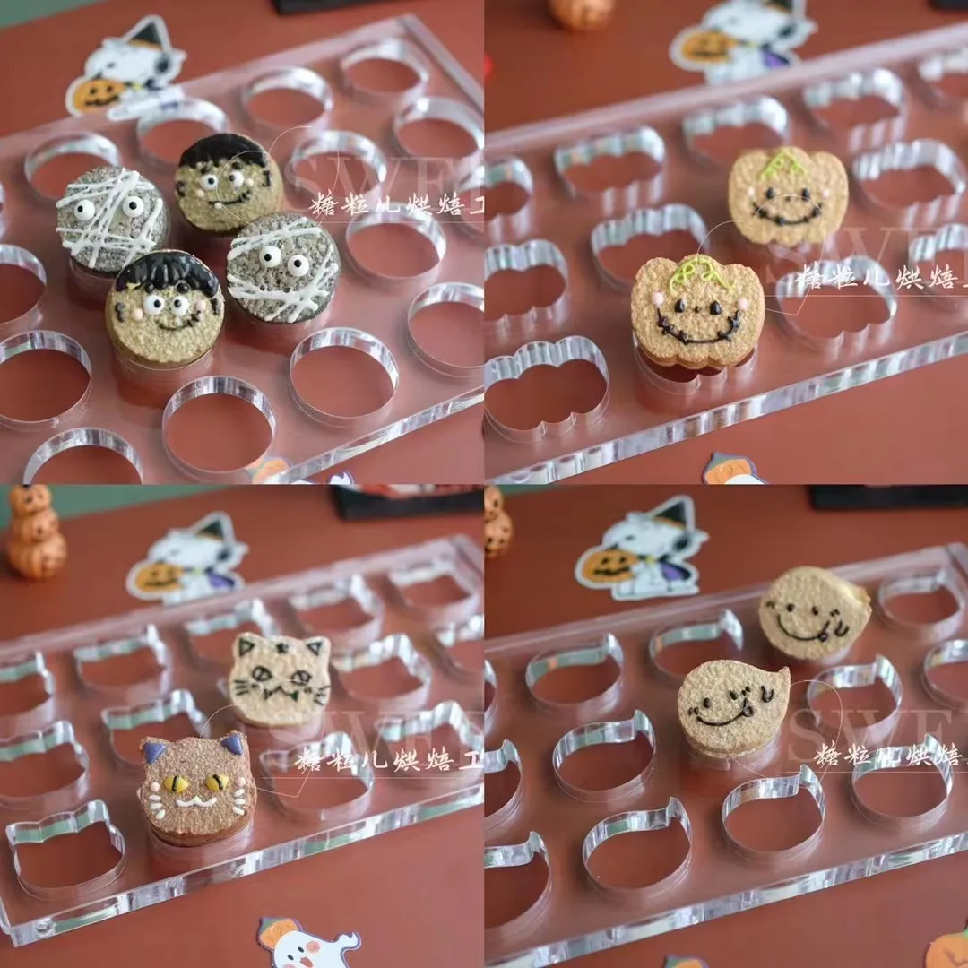 Halloween Cookie Cutter Dakwaz Mold Pumpkin Cat Ghost Shape French Dessert Acrylic Transparent Baking Mold Cake Decoration Tools