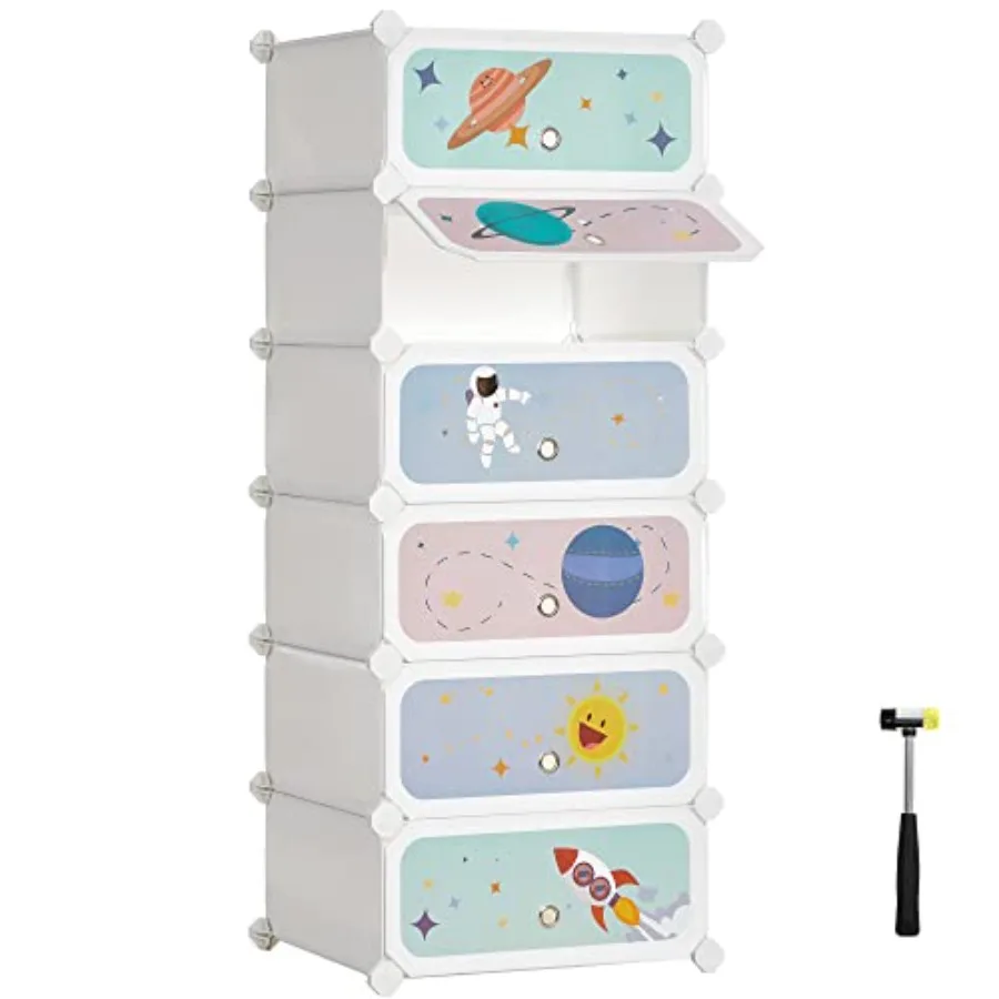 

' Shoe Rack with Doors, 6-Slot Stackable Storage Organizer, Plastic Wardrobe, Toys, Books, Clothes, 12.2 x 16.9 x 41.3 Inches,